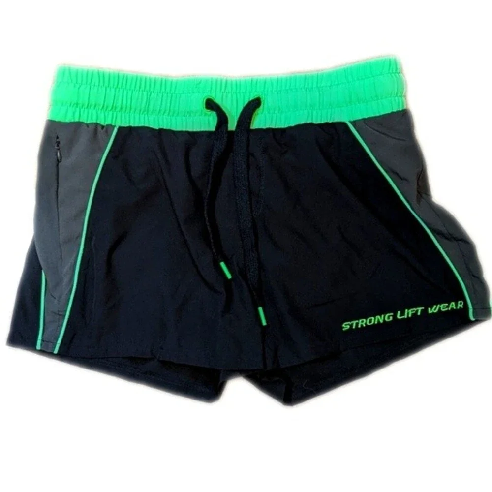 Strong Lift Wear athletic shorts, NWT, elastic waistband, black & green M